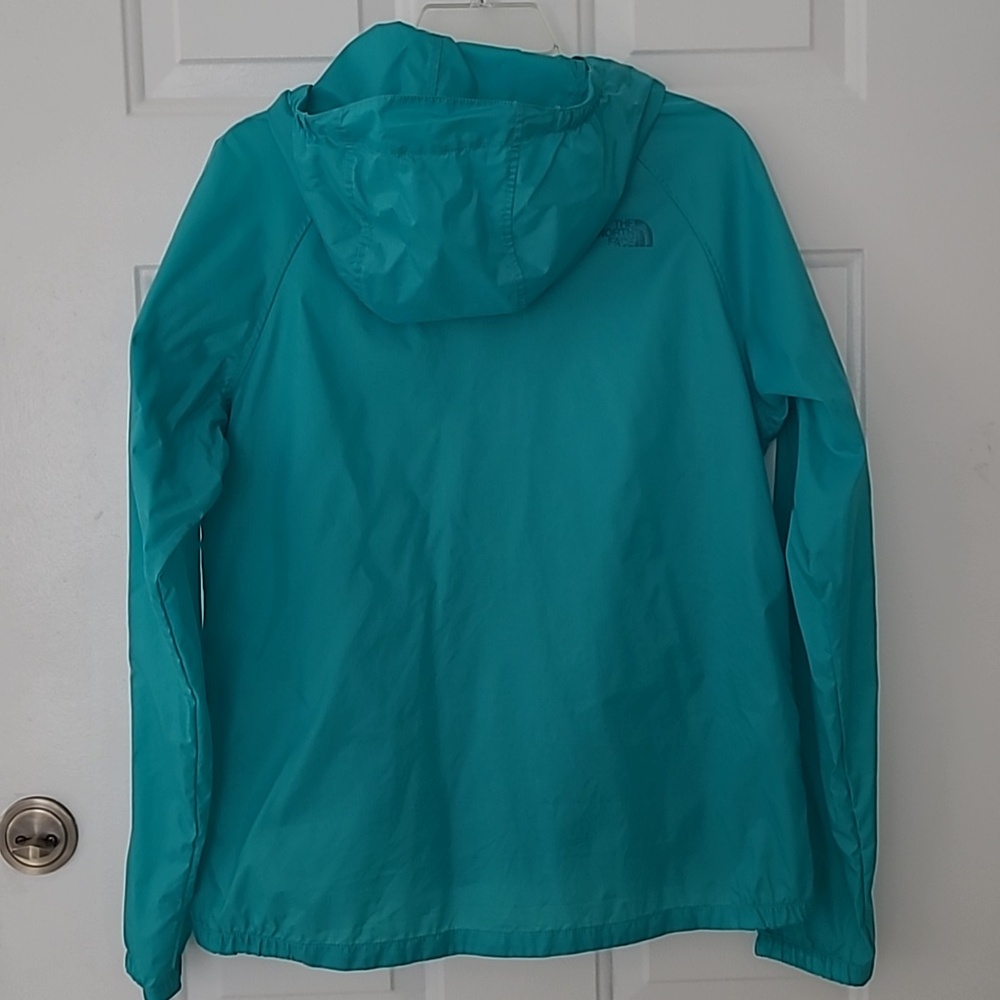 The North Face Women's Aqua Blue Hooded Shell Jacket (Windbreaker) - Picture 4 of 12